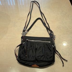 MZ Wallace black nylon leather trimmed shoulder bag